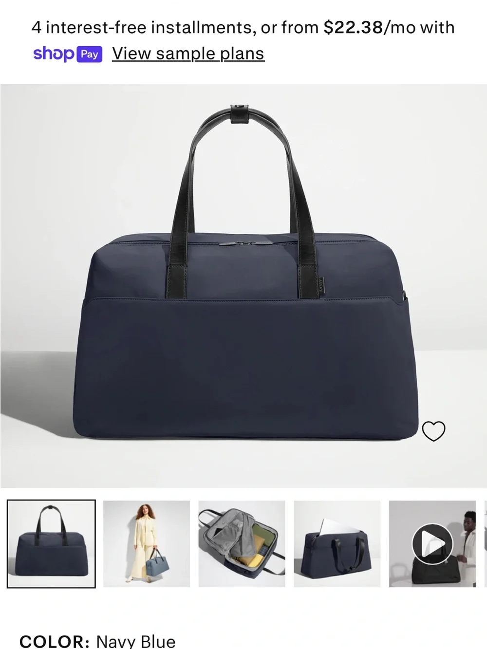 AWAY Navy Blue Weekender Duffel Bag NWT